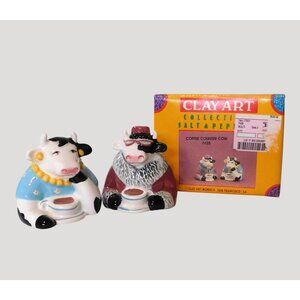 Clay Art Coffee Counter Cow Salt & Pepper Shakers 7435 Vintage 1992 Ceramic